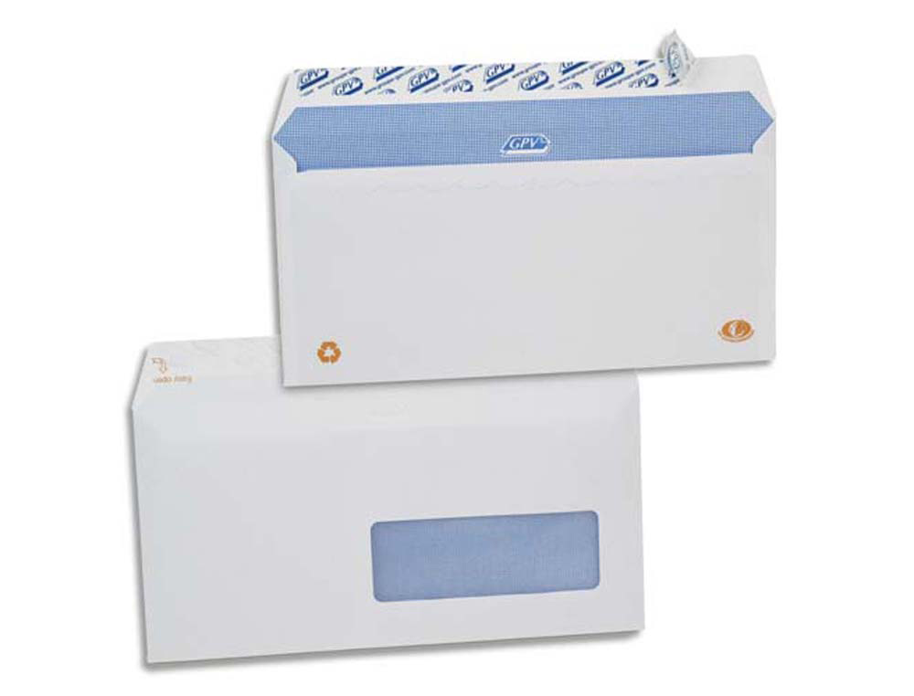 Enveloppe gpv dl 110x220mm 90g adhésive fermeture rapide sécurisée définitive fenêtre 45x100mm blanche boîte 500 unités