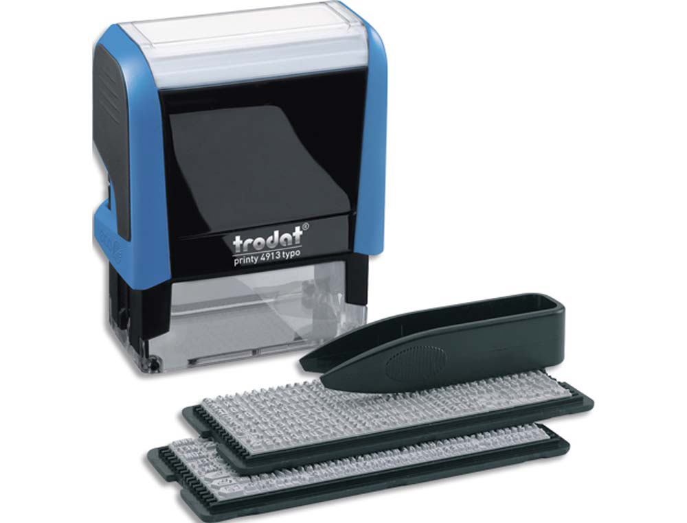 Tampon trodat printy 4913t imprimerie mini timbre polices 3/4mm 5 lignes maximum encre noire et bleue 58x22mm