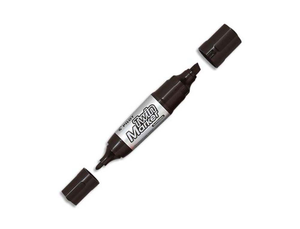Marqueur pilot twin jumbo permanent double pointe 1 conique 1 biseautée tracé 3/10mm corps plastique coloris noir