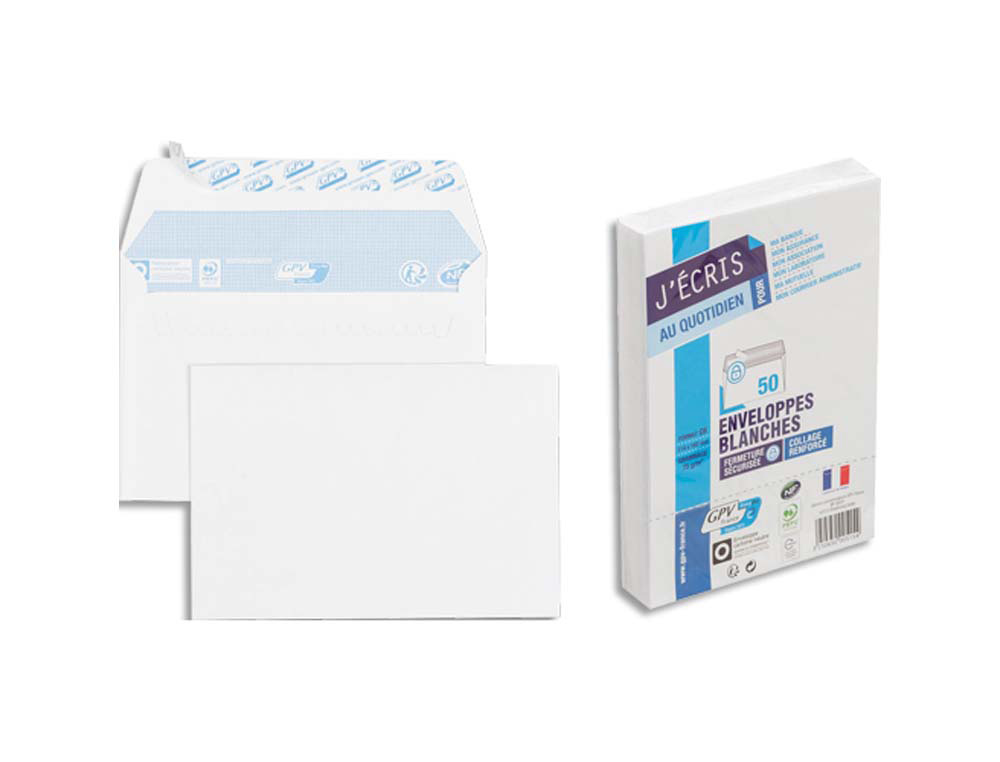 Enveloppe gpv économique vélin blanc 75g c6 114x162mm adhésive paquet 50 unités