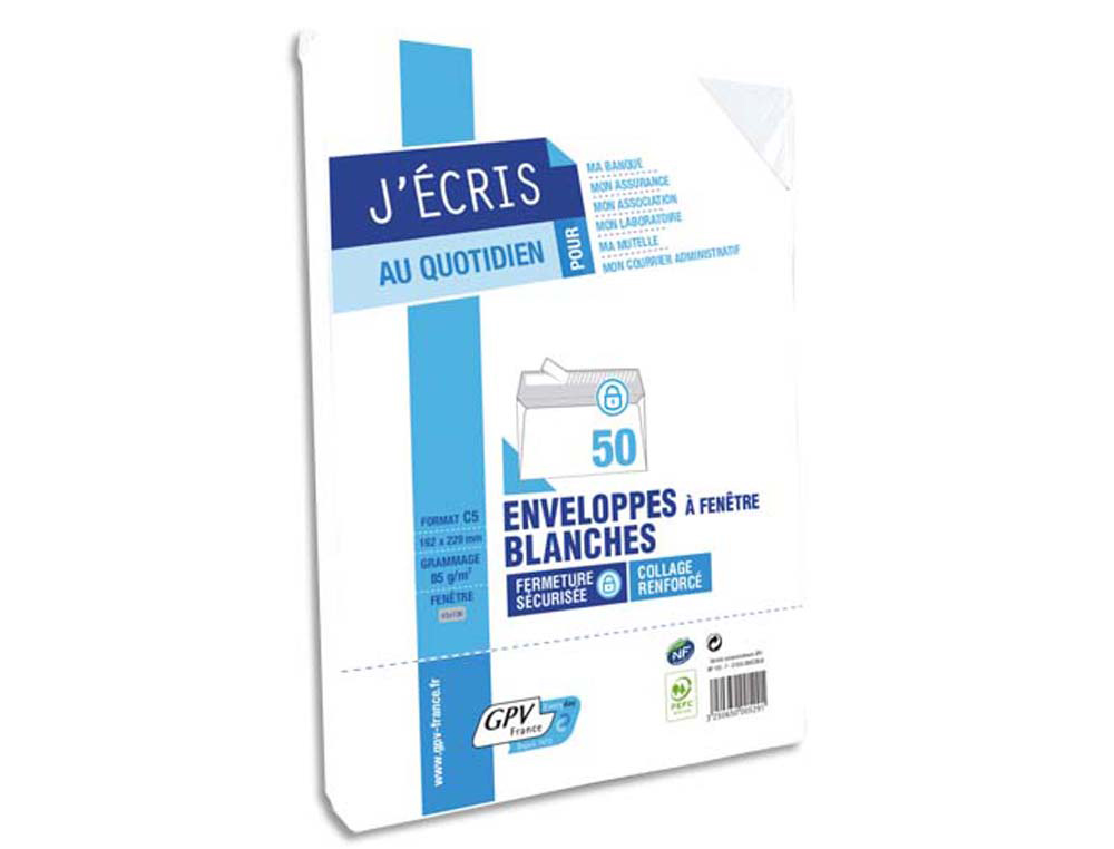 Enveloppe gpv économique vélin blanc 75g dl 110x220mm adhésive paquet 50 unités
