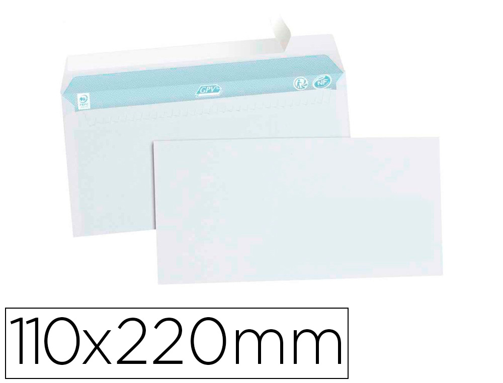 Enveloppe gpv économique vélin blanc 75g dl 110x220mm adhésive fenêtre 45x100mm paquet 50 unités