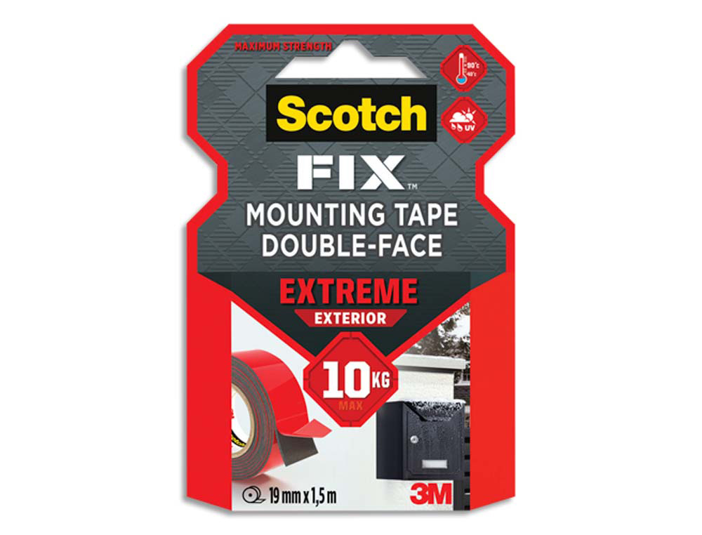 Ruban fixation scotch extra fort application extérieure épaisseur 1.1mm résistance chaleur humidité 19mmx1.5m