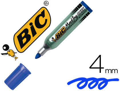 Marqueur bic permanent onyx marker 1482 pointe ogive tracé 4mm tous supports corps métal bleu