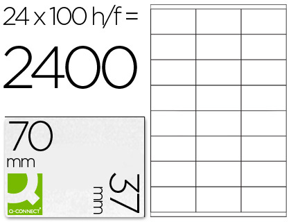 Étiquette adhésive q-connect 70x37mm coins droits imprimante jet d'encre laser copieur boîte 100 feuilles 2400 unités