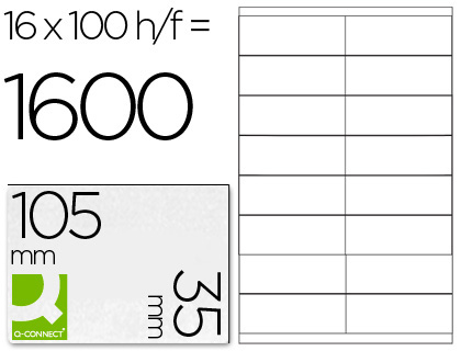 Étiquette adhésive q-connect 105x35mm coins droits imprimante jet d'encre laser copieur boîte 100 feuilles 1600 unités