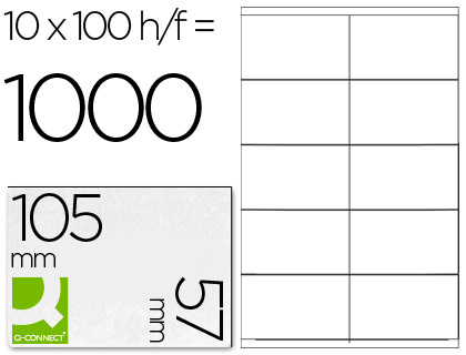 Étiquette adhésive q-connect 105x57mm coins droits imprimante jet d'encre laser copieur boîte 100 feuilles 1000 unités