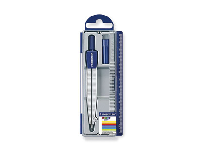 Compas staedtler 550 50 branche pointe sèche interchangeable réglette graduée mines 2mm étui rigide