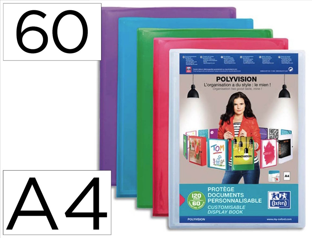 Protège-documents elba polyvision polypropylène couverture souple 60 pochettes 120 vues a4 coloris assortis translucide