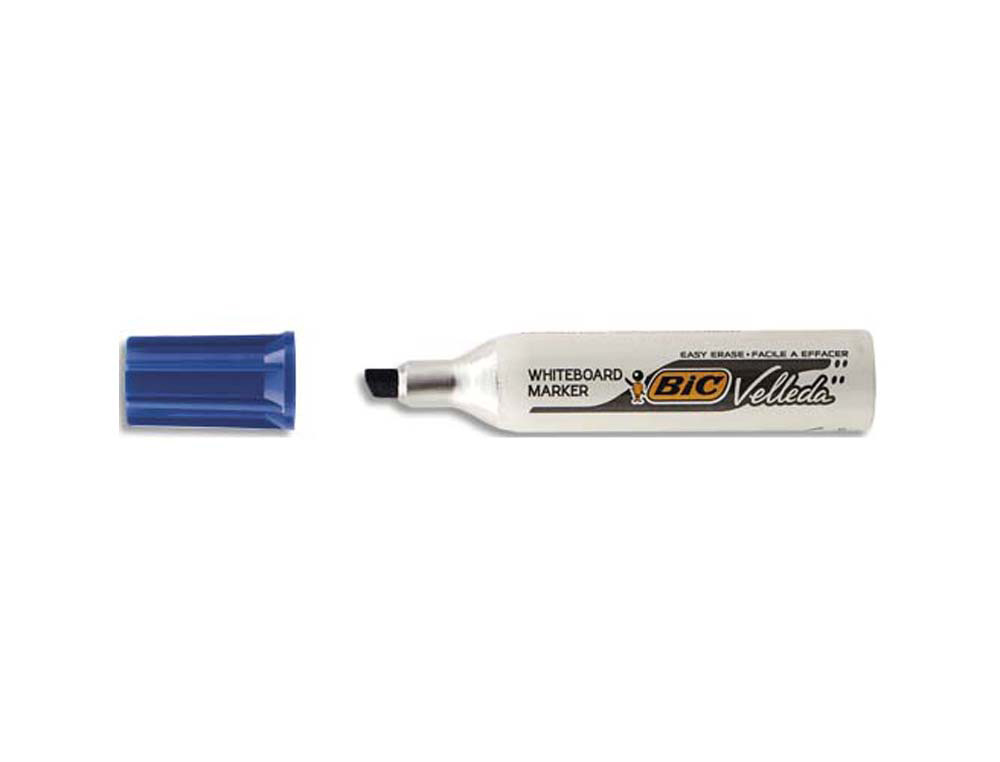 Marqueur bic velleda 1781 effaçable pointe biseautée 2mm écriture 3/5mm encre cétone corps métal capuchon ventilé bleu