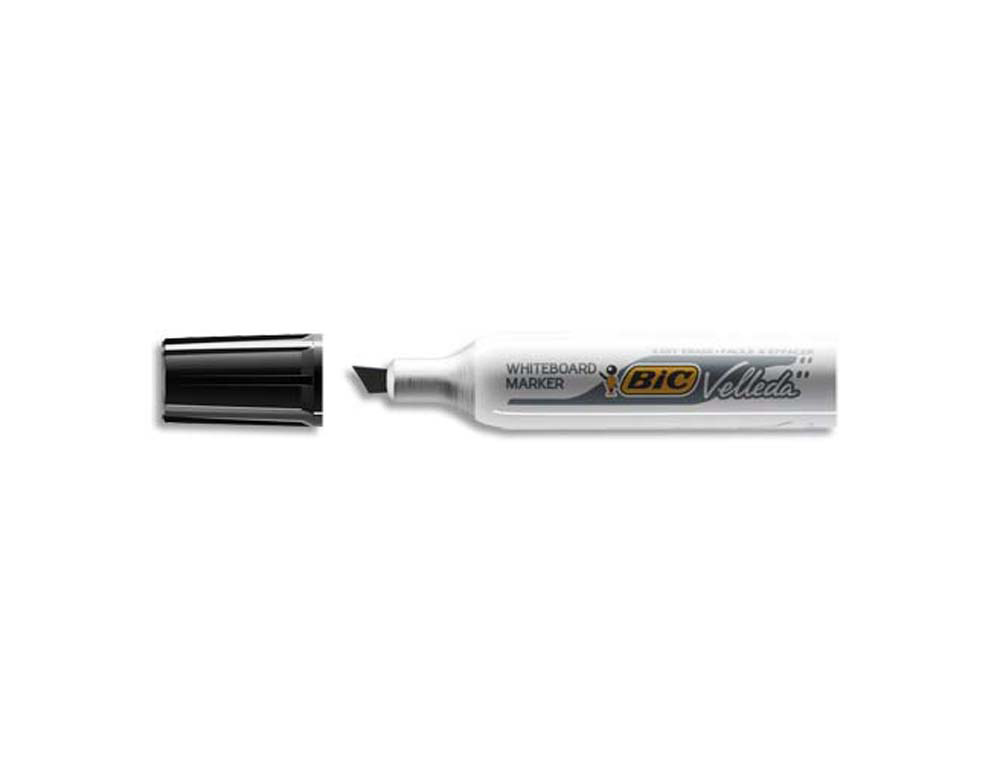 Marqueur bic velleda 1781 effaçable pointe biseautée 2mm écriture 3/5mm encre cétone corps métal capuchon ventilé noir