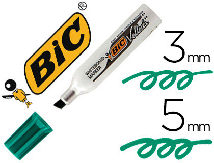 Marqueur bic velleda 1781 effaçable pointe biseautée 2mm écriture 3/5mm encre cétone corps métal capuchon ventilé vert
