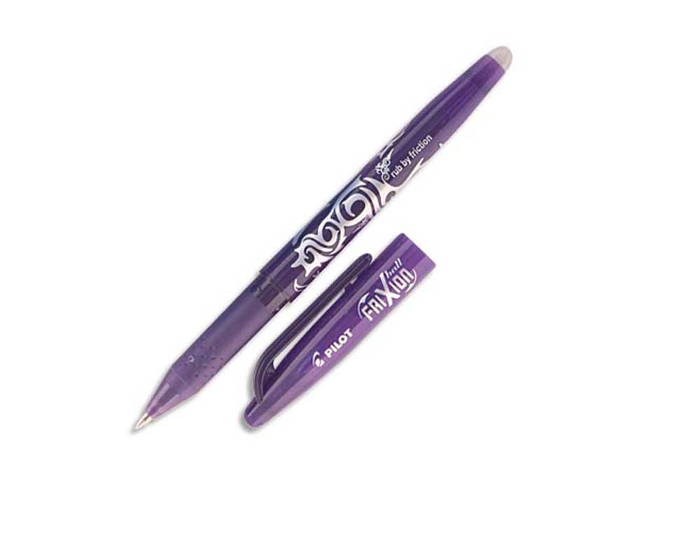 Roller pilot frixion ball écriture moyenne 0.5mm encre effaçable grip préhension rechargeable gomme sertie violet