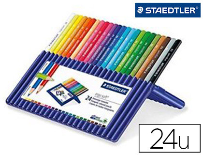 Crayon couleur staedtler ergosoft triangulaire 175mm mine douce 3mm excellent confort étui plastique chevalet 24 unités