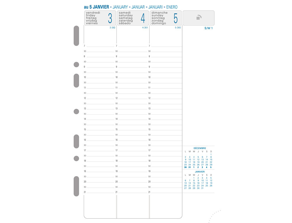 Recharge agenda exacompta exatime 21 millesime 16 mois  sept a dec 1 semaine 2 pages  vertical 14,2x21 cm