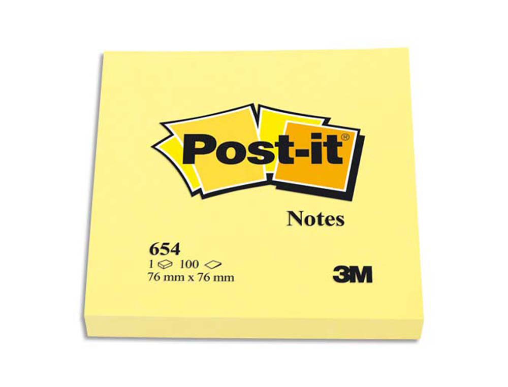 Bloc-notes post-it couleurs néon 76x76mm 100f repositionnables coloris jaune fluo