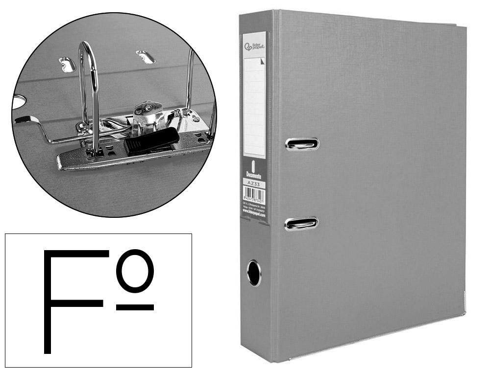 Classeur levier liderpapel documenta a4+ carton remborde dos 75mm rado metallique      coloris gris
