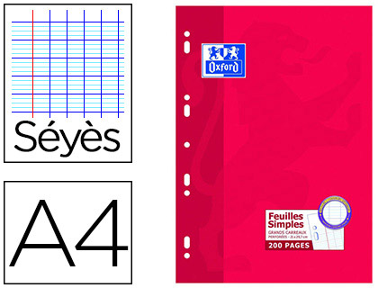Feuillet mobile oxford a4 210x 297mm papier satiné extra blanc 200 pages 90g séyès perforé