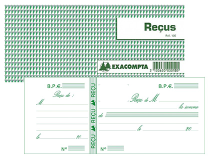 Carnet à souche exacompta reçus 13x9cm 50 feuillets 95g papier chèque amagnétique