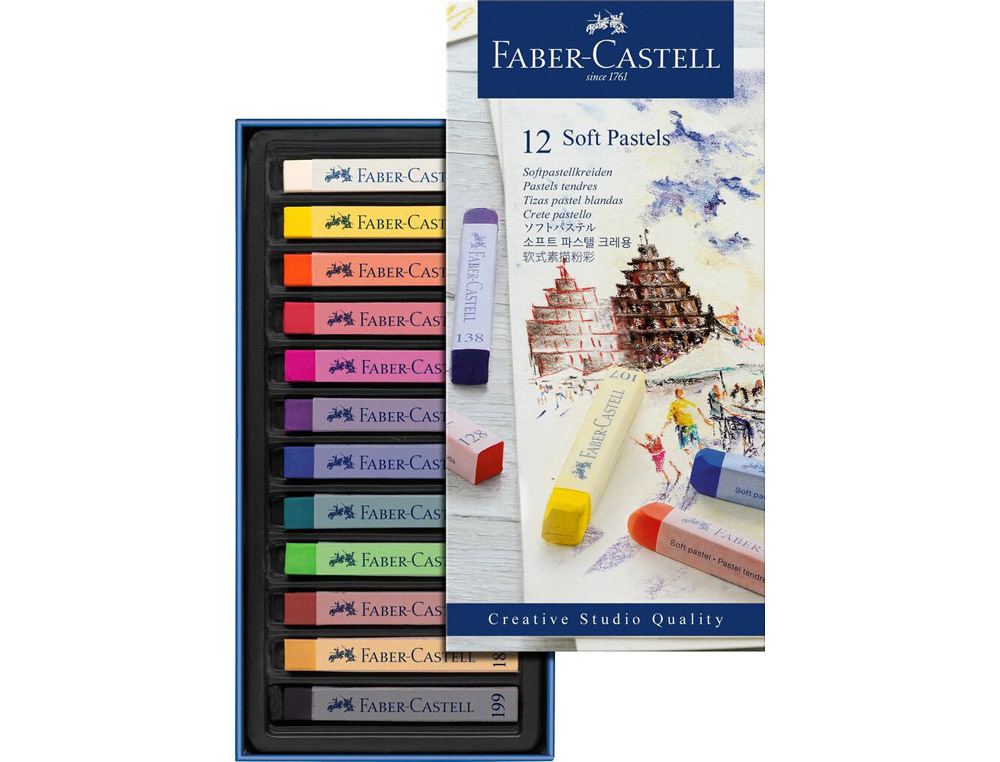 Pastel tendre faber-castell goldfaber studio carré 66mm coloris brillant intense bonne résistance lumière boîte 12u