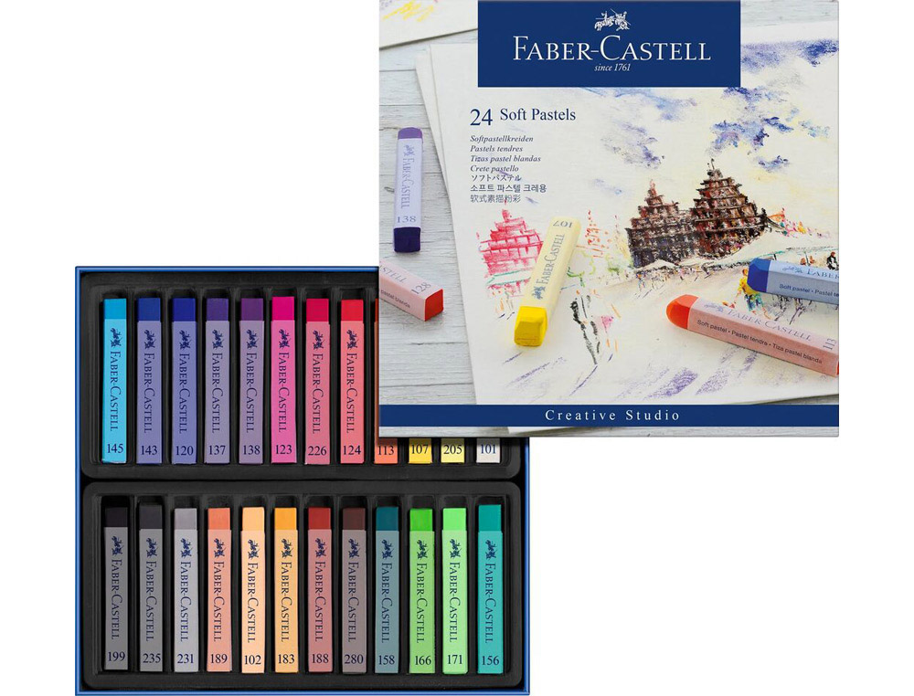 Pastel tendre faber-castell goldfaber studio carré 66mm coloris brillant intense bonne résistance lumière boîte 24u
