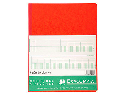 Registre piqûre exacompta colonnes 250x320mm 33 lignes 7 colonnes/page 80 pages