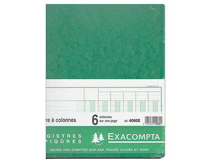 Registre piqûre exacompta colonnes 250x320mm 31 lignes 6 colonnes/page 80 pages