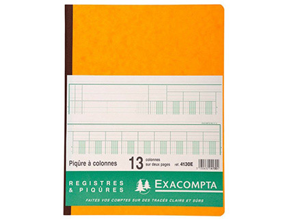 Registre piqûre exacompta colonnes 250x320mm 33 lignes 13 colonnes/2 pages 80 pages