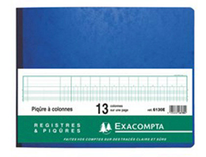 Registre piqûre exacompta colonnes 320x250mm 31 lignes 13 colonnes/page 80 pages