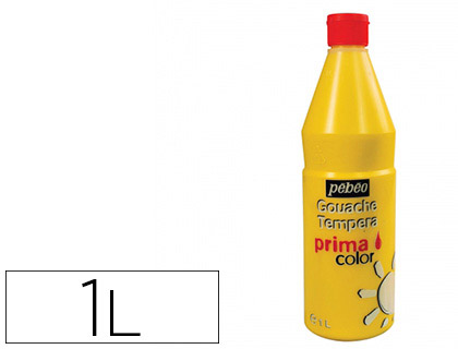 Gouache pébéo primacolor liquide inodore onctueuse application facile coloris jaune primaire flacon 1000ml