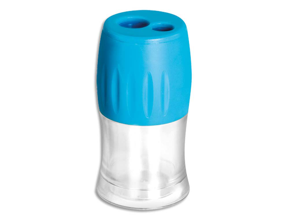 Taille-crayon jpc corps plastique intérieur plastique réservoir 2 usages coloris bleu rouge vert