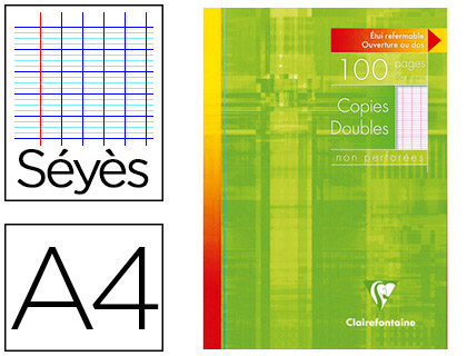 Copie double clairefontaine a4 210x297mm papier vélin velouté 100p 90g séyès non perforées étui verni