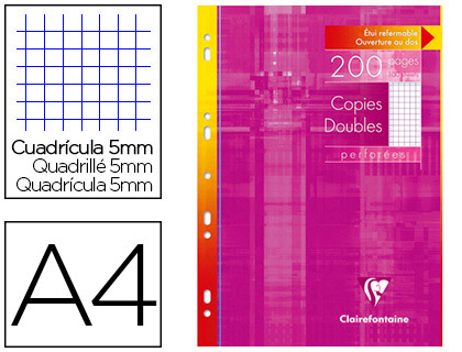 Copie double clairefontaine a4 210x297mm papier vélin velouté 200p 90g 5x5mm perforées étui verni