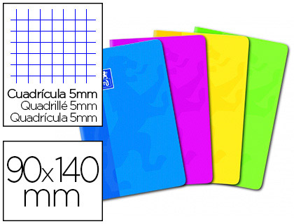Carnet piqué oxford couverture pelliculée lavable souple 9x14cm 96 pages 90g 5x5mm coloris assortis
