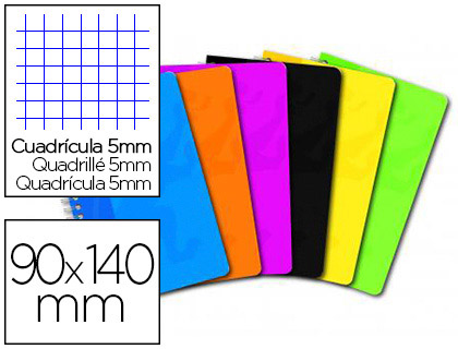 Carnet oxford reliure intégrale couverture pelliculée lavable souple 9x14cm 100 pages 90g 5x5mm coloris assortis
