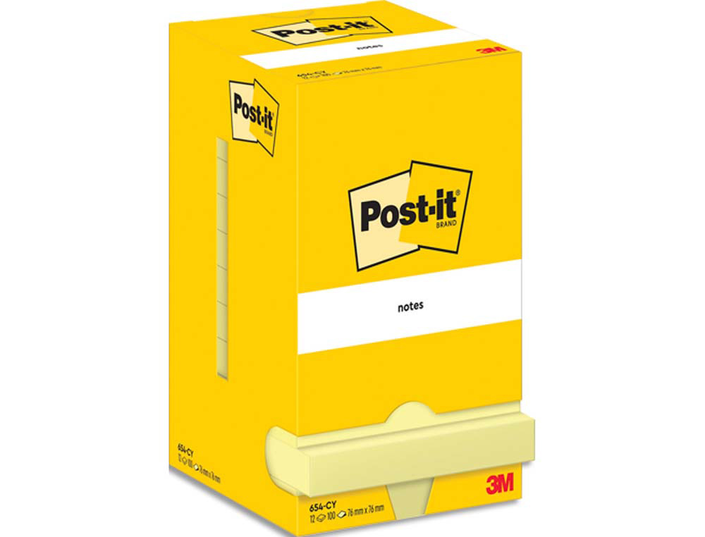 Bloc-notes post-it 654 76x76mm 100f/bloc repositionnables coloris jaune    7100290160