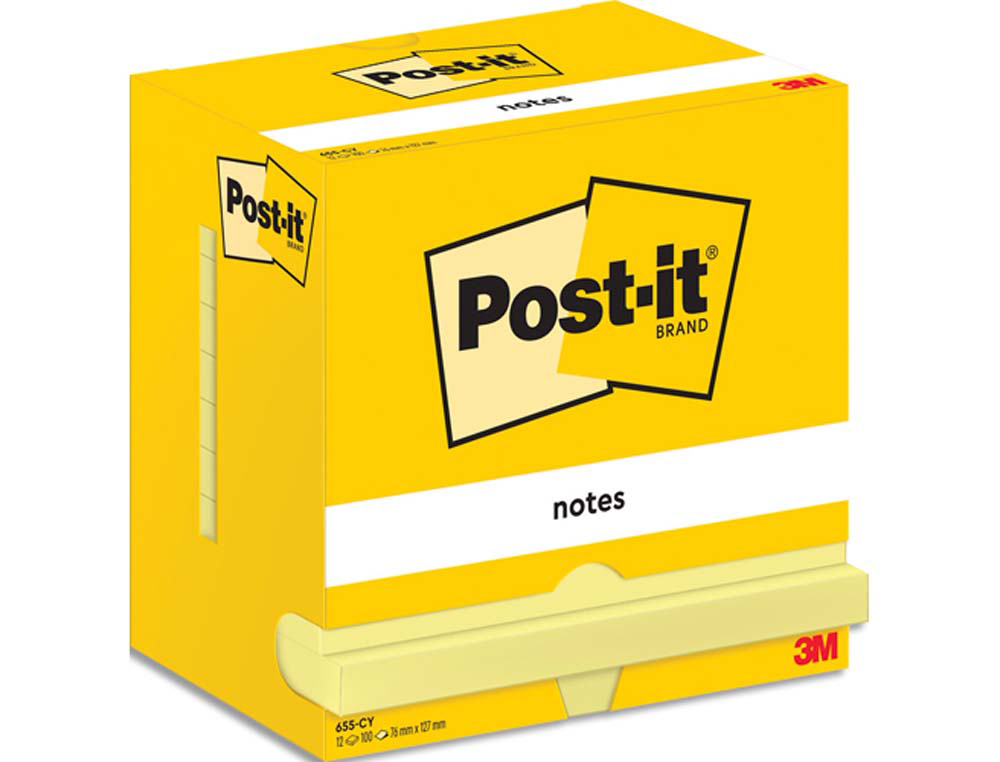 Bloc-notes post-it 655 76x127mm 100f/bloc repositionnables coloris jaune