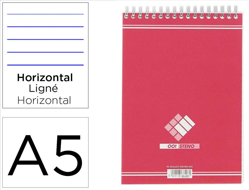 Bloc bureau conquerant sept a5 reliure intégrale 148x210mm 180pages 60g ligné coloris cerise