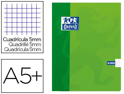 Cahier piqué oxford couverture pelliculée lavable a5+ 17x22cm 96 pages 90g 5x5mm
