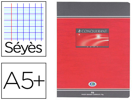 Cahier piqué conquérant sept couverture offset a5+ 17x22cm 96 pages 70g séyès