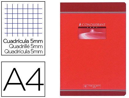 Cahier piqué conquérant sept couverture offset a4 21x29,7cm 96 pages 70g 5x5mm