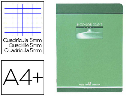 Cahier piqué conquérant sept couverture offset a4+ 24x32cm 96 pages 70g 5x5mm