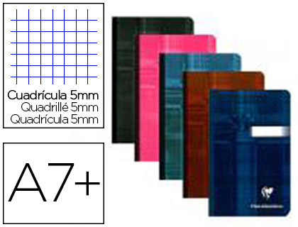 Carnet broché clairefontaine papier vélin velouté couverture pelliculée lavable souple 9x14cm 192 pages 90g 5x5mm