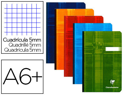 Carnet broché clairefontaine papier vélin velouté couverture pelliculée lavable souple 11x17cm 192 pages 90g 5x5mm