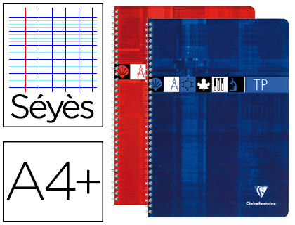 Cahier clairefontaine travaux pratiques reliure intégrale papier vélin a4+ 24x32cm 80 pages 40 séyès/40 unies 90g