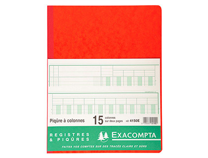 Registre piqûre exacompta colonnes 250x320mm 33 lignes 15 colonnes/2 pages 80 pages
