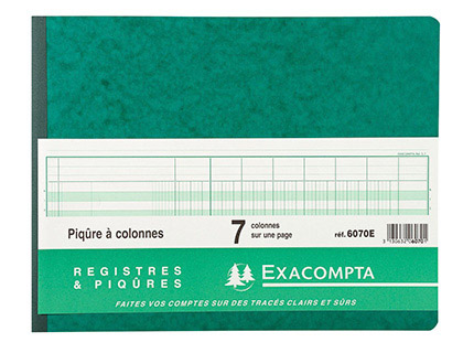Registre piqûre exacompta colonnes 320x250mm 24 lignes 7 colonnes/page 80 pages