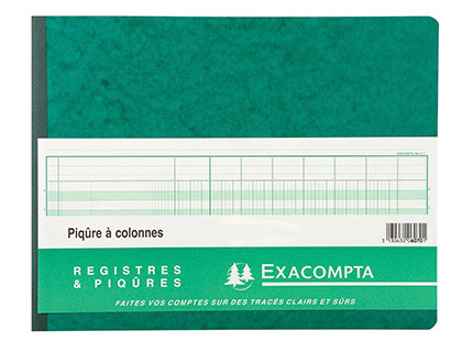 Registre piqûre exacompta colonnes 320x250mm 24 lignes 20 colonnes/2 pages 80 pages