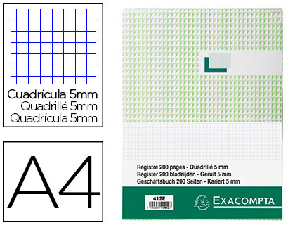 Registre standard exacompta 210x297mm 5x5mm folioté vertical 200 pages