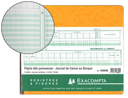 Journal exacompta caisse/banque tête paresseuse 270x320mm horizontal 31 lignes 80 pages 13 débits 6 crédits
